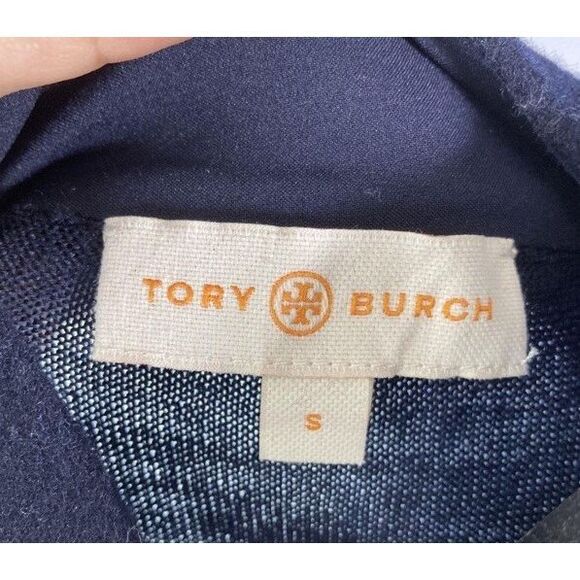 Tory Burch Knit Merino Wool Blue Green Cardigan Sweater Jacket Pockets S Luxury - Picture 9 of 9